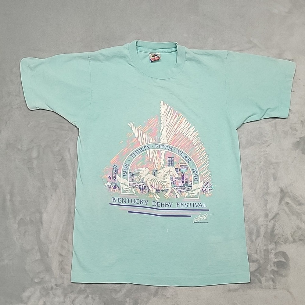 VTG Kentucky‎ Derby Shirt Men M Teal  Festival Made In USA Single Stitch 80s 90s